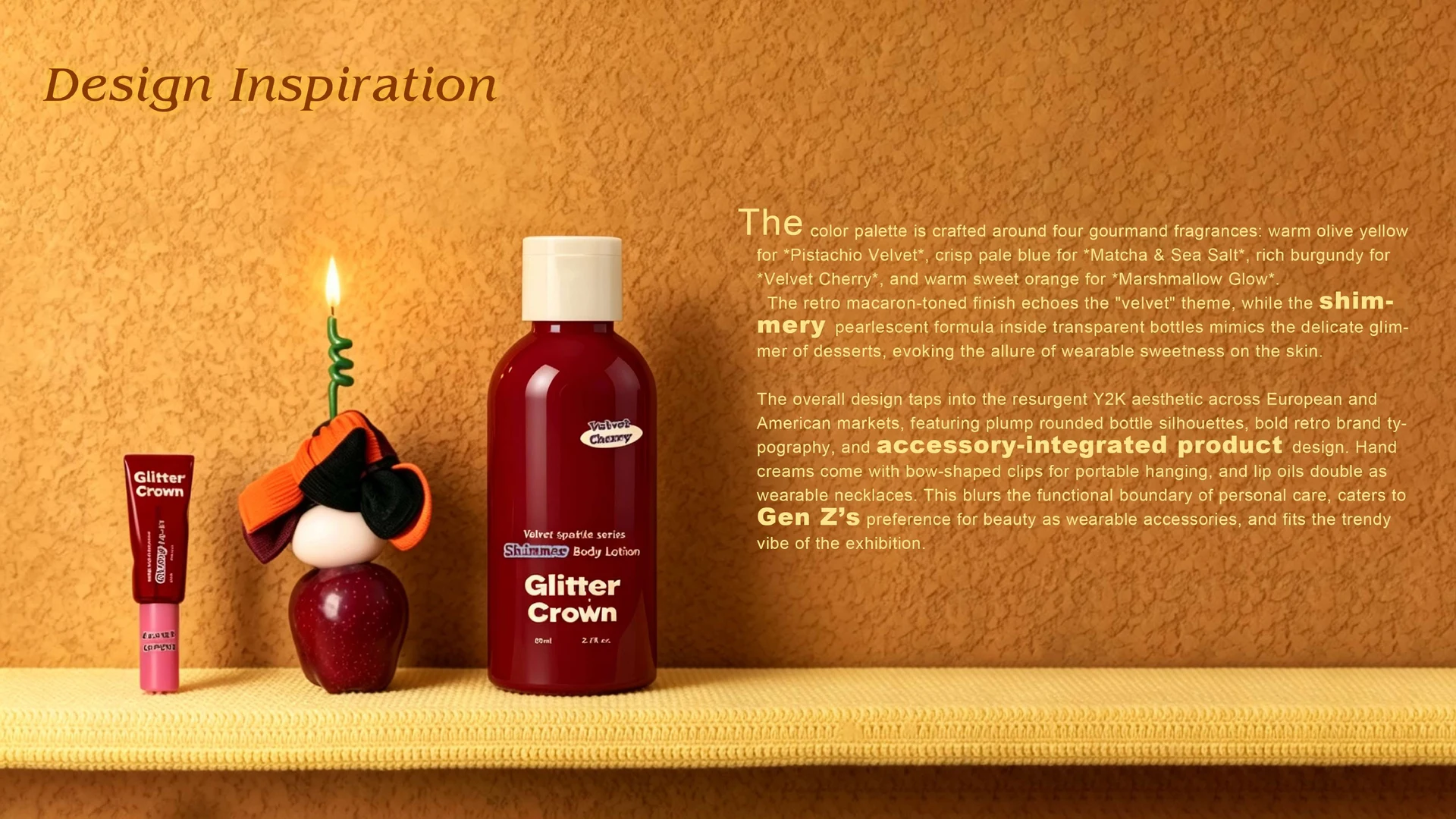 Design Inspiration Still with Candle and Velvet Cherry